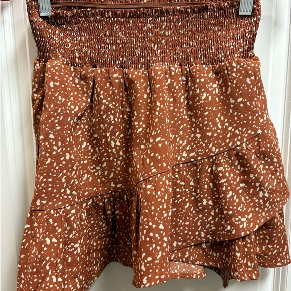 Altar'd State Terracotta and Cream Smocked Skirt - Picture 1 of 4